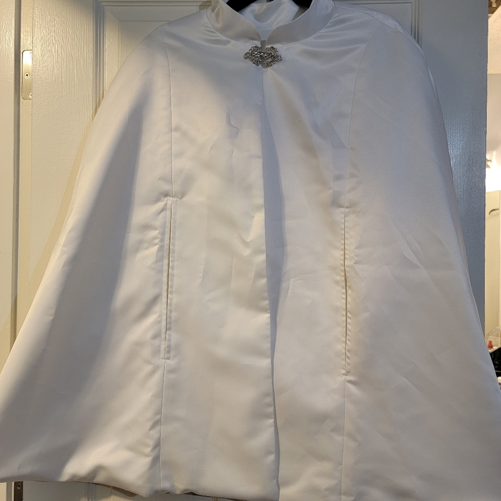 Handmade Satin White Wedding Cloak / Cape, Silver Clasp